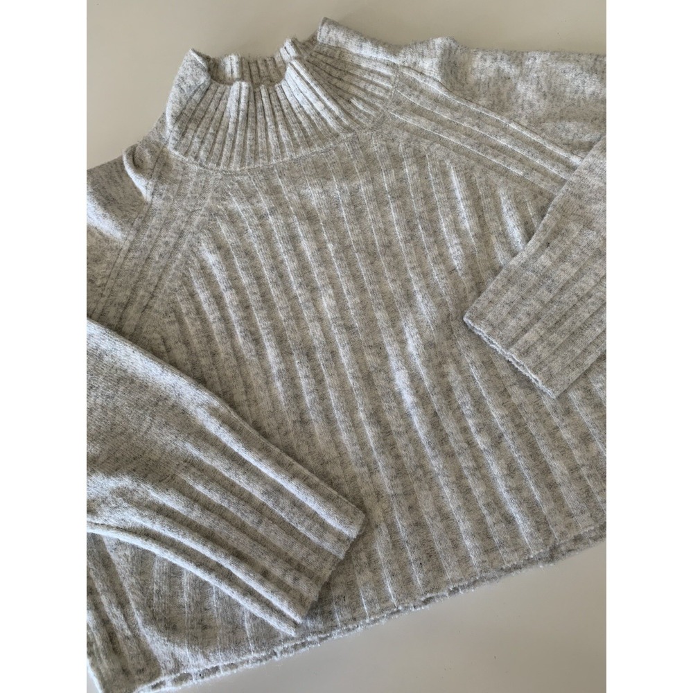 Topshop Wool Sweater Womens 8 / 10‎ Gray Mock Neck Pullover Cardigan Cropped